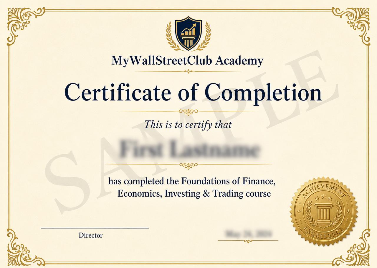 Sample MyWallStreetClub Academy Certificate of Completion